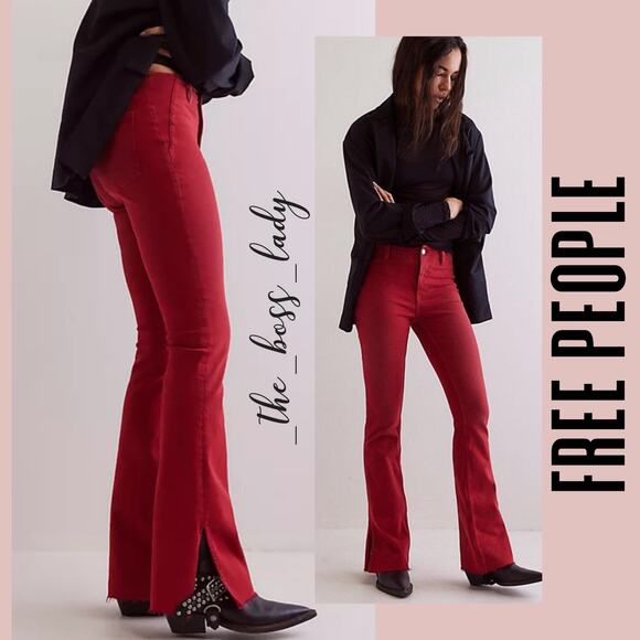 Free People Red Boot Cut Pants - Picture 2 of 9